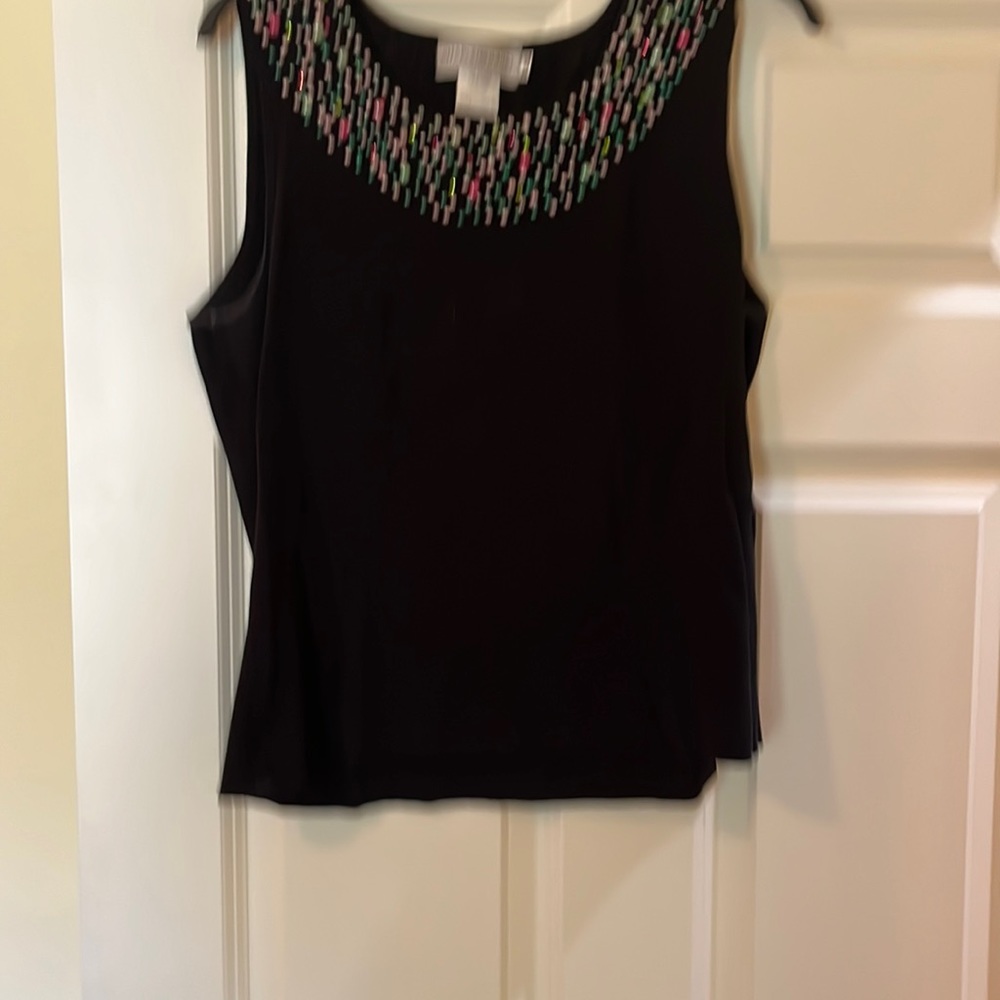 BLack knit shell with festive beading